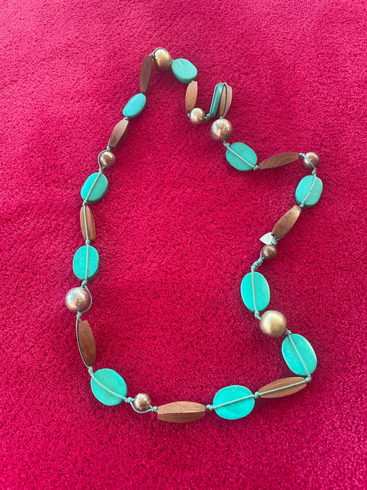 Collier Naturel avec Bois et Perles Turquoises